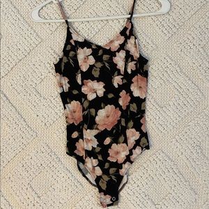 floral bodysuit with lace-up back